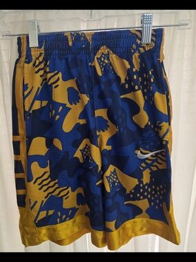Nike Blue and Gold Basketball Shorts with Abstract Print